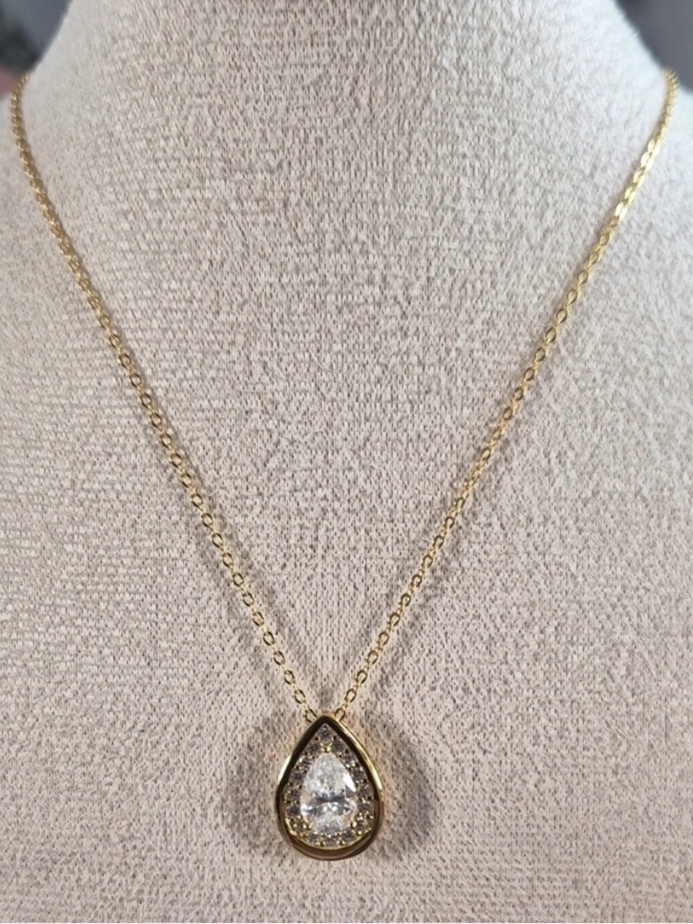 Gold over Sterling Silver 2ct Moissanite Teardrop Necklace